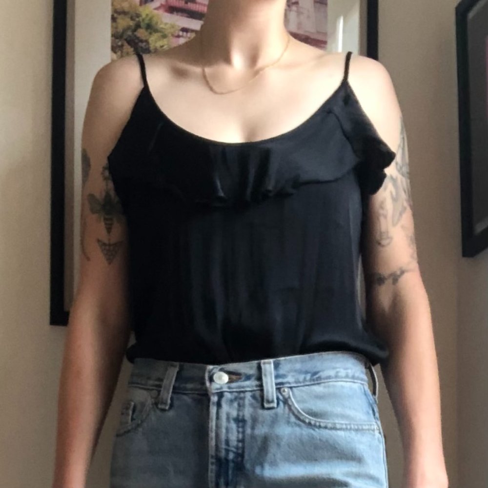 Silky Black Ruffled Bodysuit